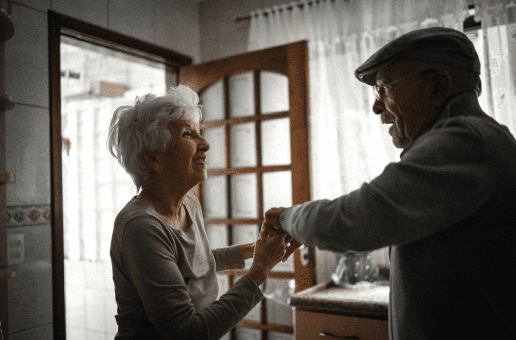 An older couple dancing represents the patient population of Nine Square Therapeutics.